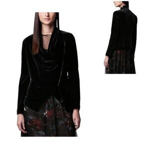 Simply Vera Wang Asymmetrical Velvet Drapey Jacket Coat Black Plus Size XXL